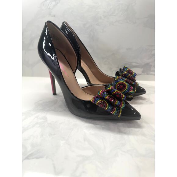 Betsey Johnson Slip On High Heels Pointed Toe Bows Stilettos Glam Rainbow 9 - Picture 6 of 9